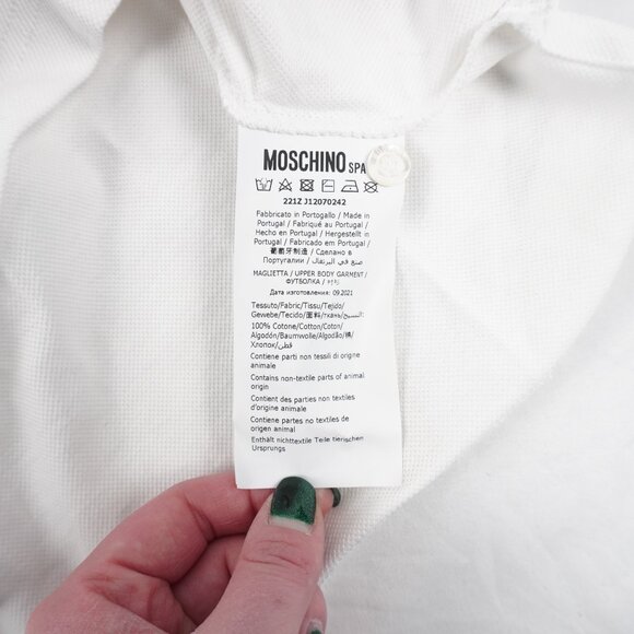 Moschino Logo Polo Shirt In White And Gold Men's Size US 40/EU 50 NWD - Picture 8 of 12